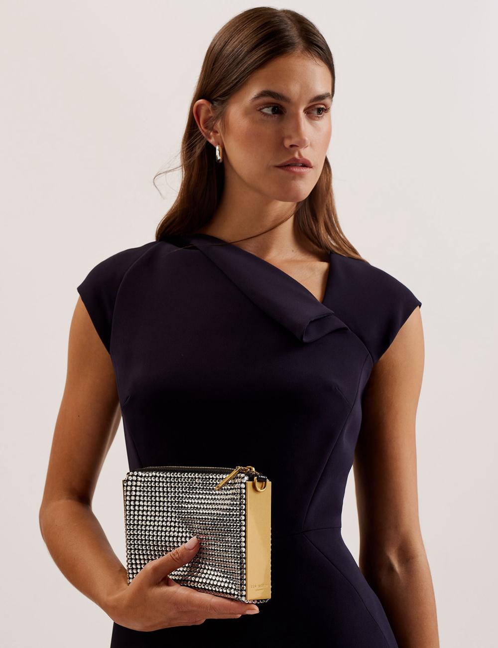 Silver Ted Baker KRIISA - Crystal Hardware Side Clutch Women Clutch Bag | SG  3596-EDIPM