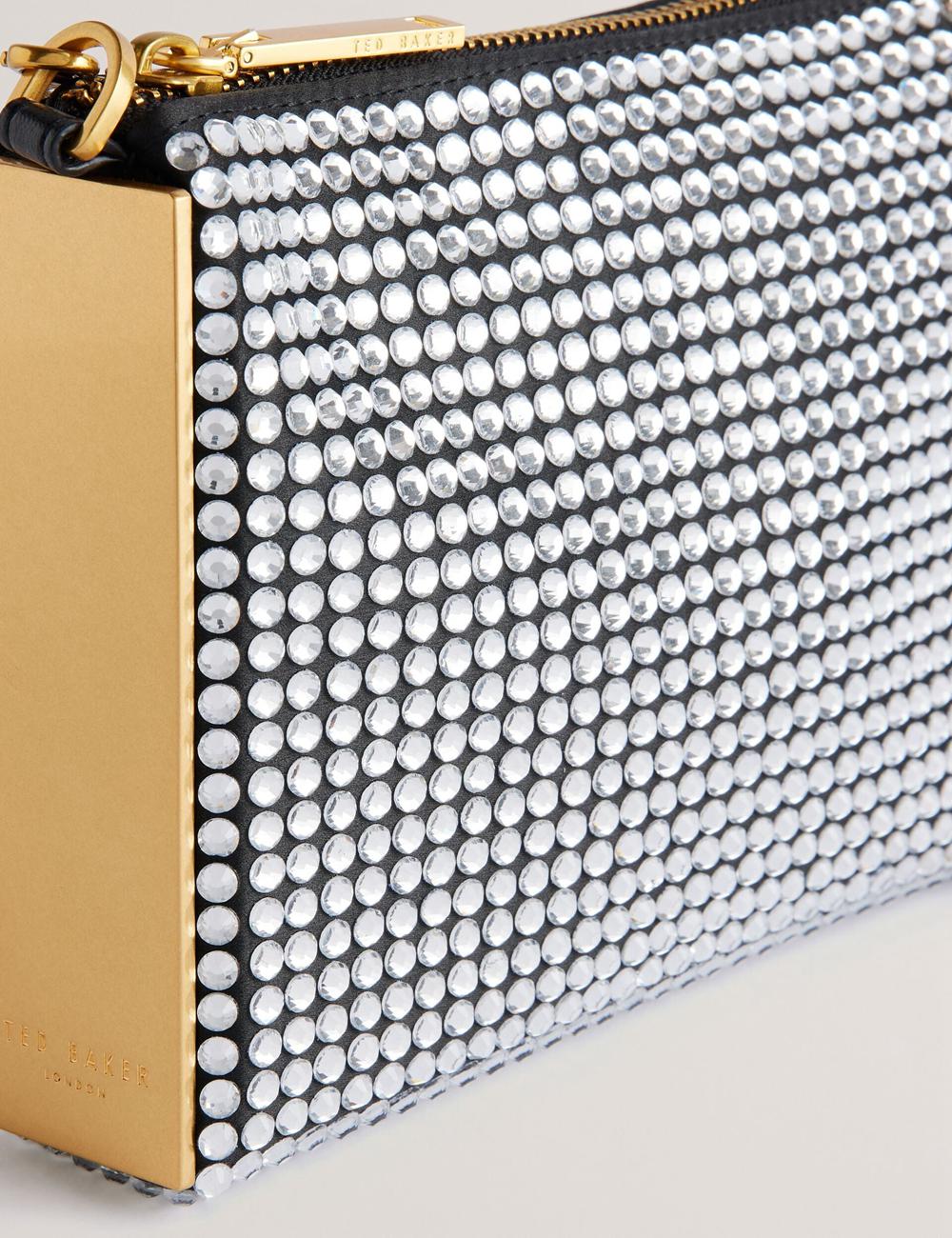 Silver Ted Baker KRIISA - Crystal Hardware Side Clutch Women Clutch Bag | SG  3596-EDIPM