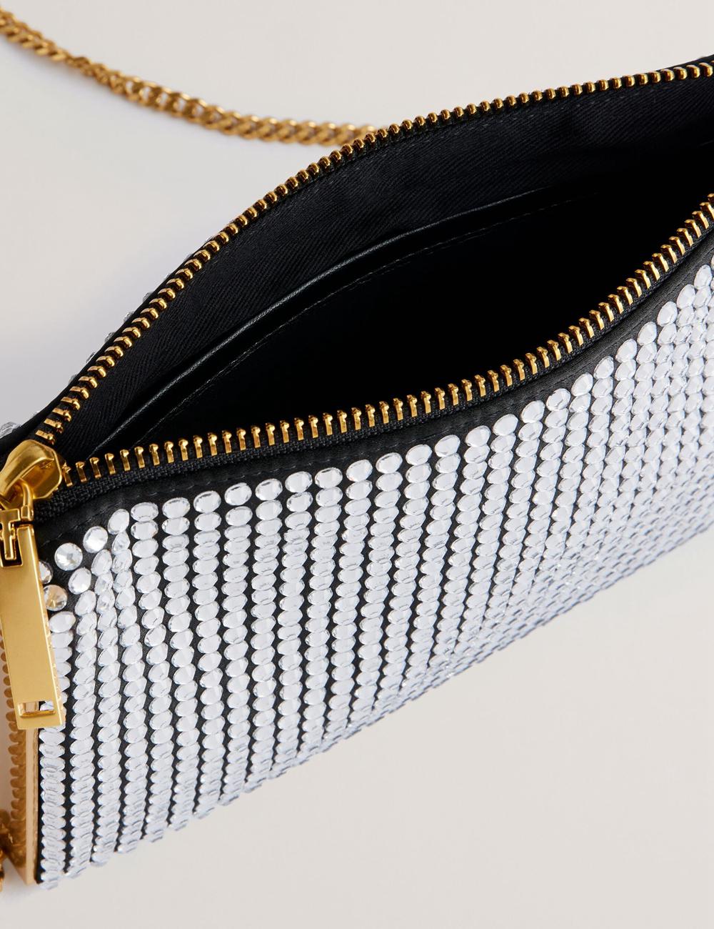 Silver Ted Baker KRIISA - Crystal Hardware Side Clutch Women Clutch Bag | SG  3596-EDIPM