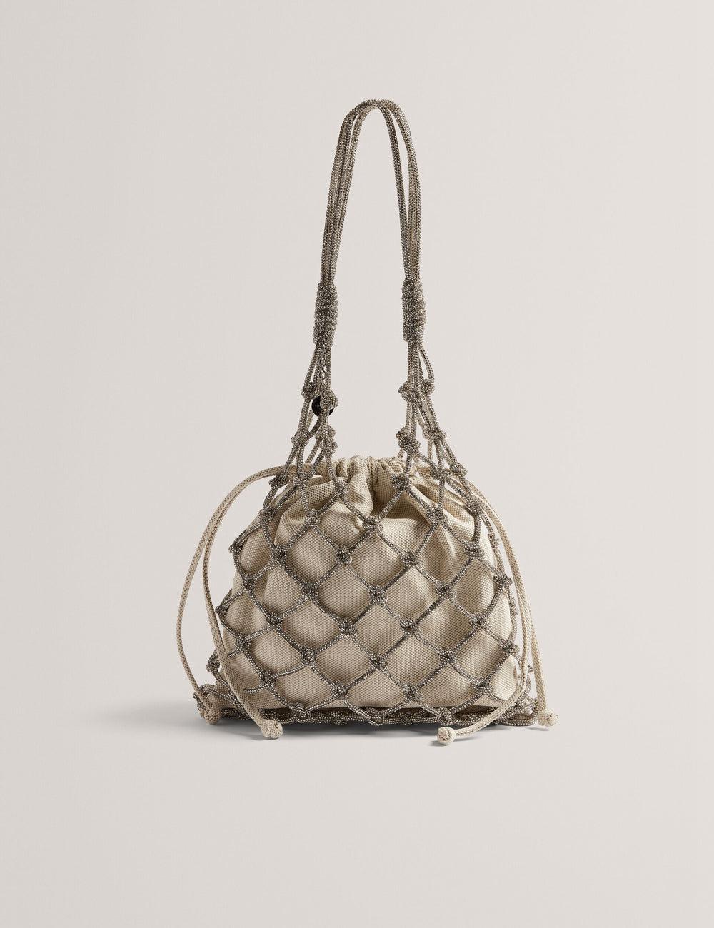 Silver Ted Baker KYLISA - Crystal Cage Top Handle Canvas Women Bucket Bags | SG  7568-TVUHA