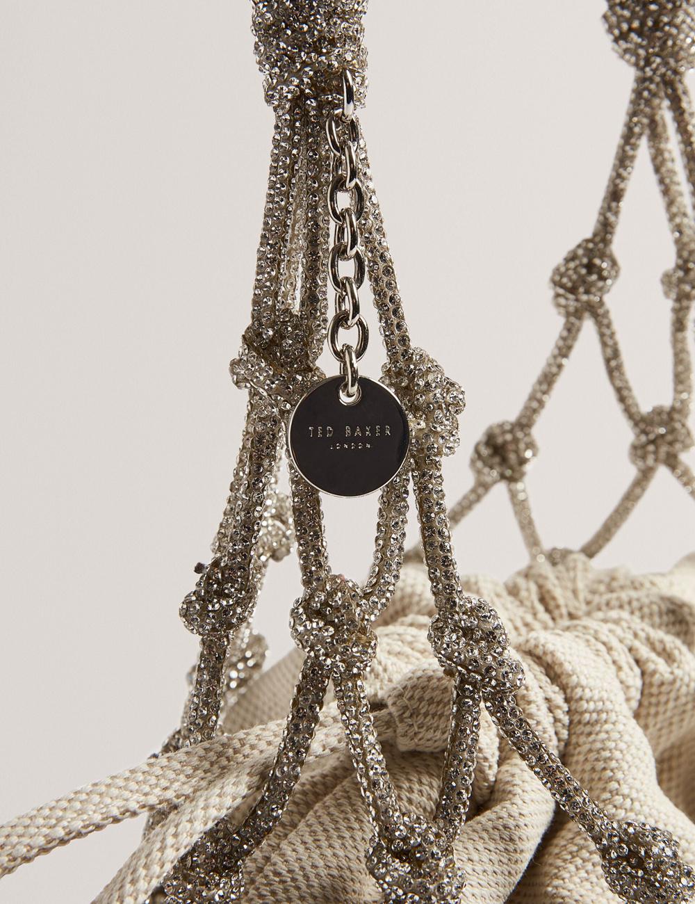 Silver Ted Baker KYLISA - Crystal Cage Top Handle Canvas Women Bucket Bags | SG  7568-TVUHA