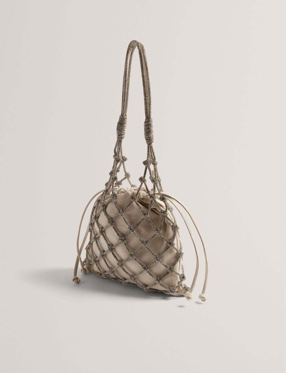 Silver Ted Baker KYLISA - Crystal Cage Top Handle Canvas Women Bucket Bags | SG  7568-TVUHA