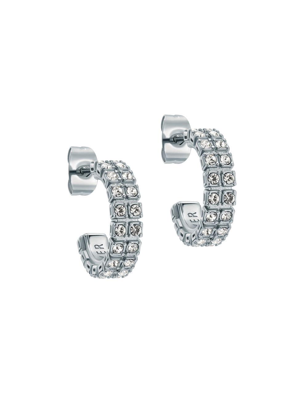 Silver Ted Baker MELLRIE - Double Row Crystal Hoop Women Earrings | SG  9541-VWPNS