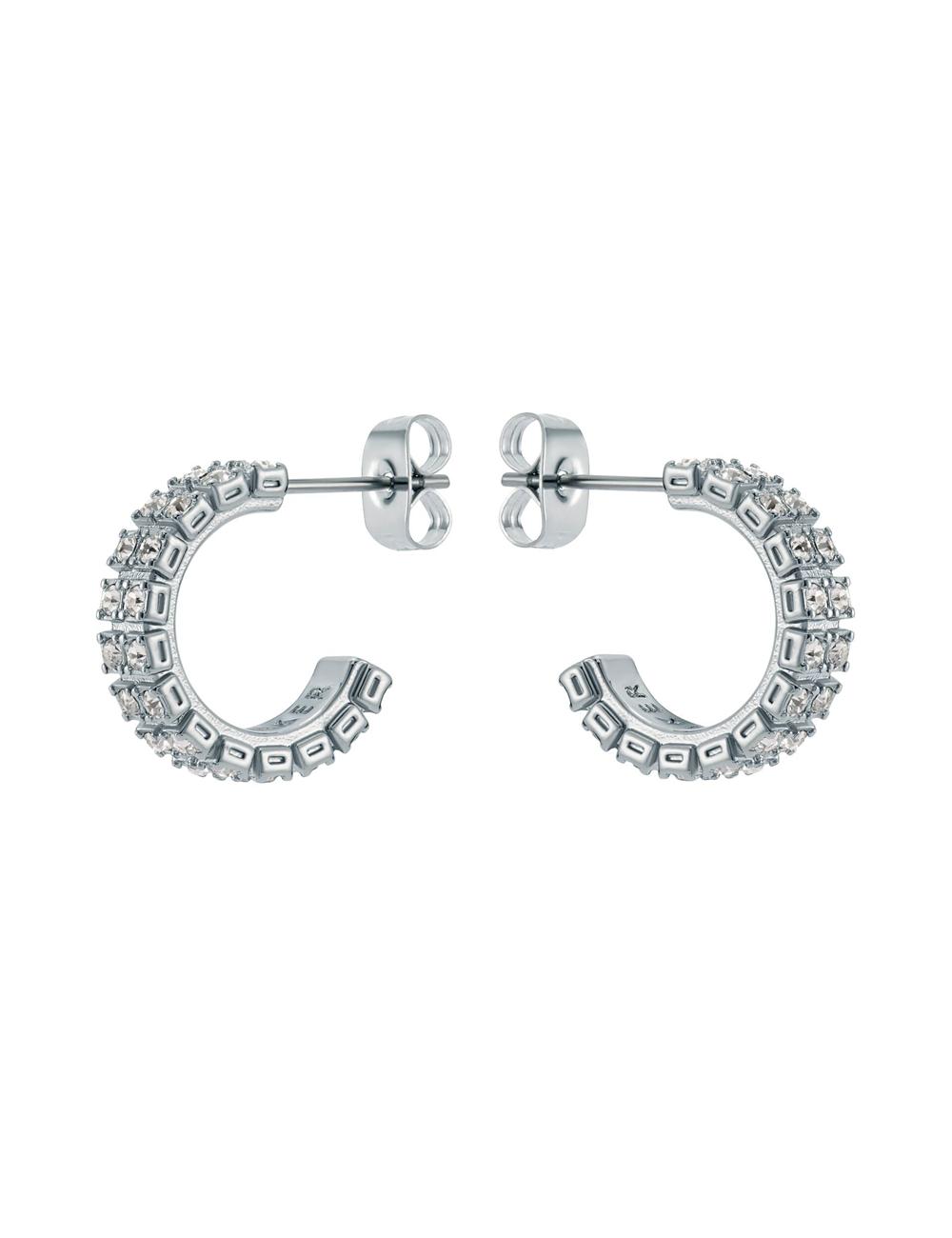 Silver Ted Baker MELLRIE - Double Row Crystal Hoop Women Earrings | SG  9541-VWPNS