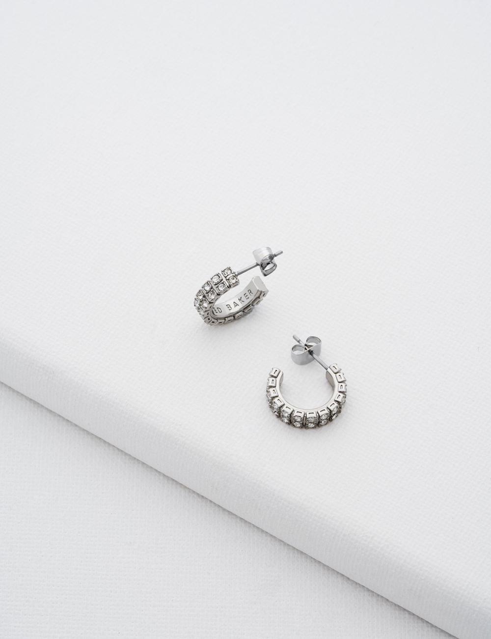 Silver Ted Baker MELLRIE - Double Row Crystal Hoop Women Earrings | SG  9541-VWPNS