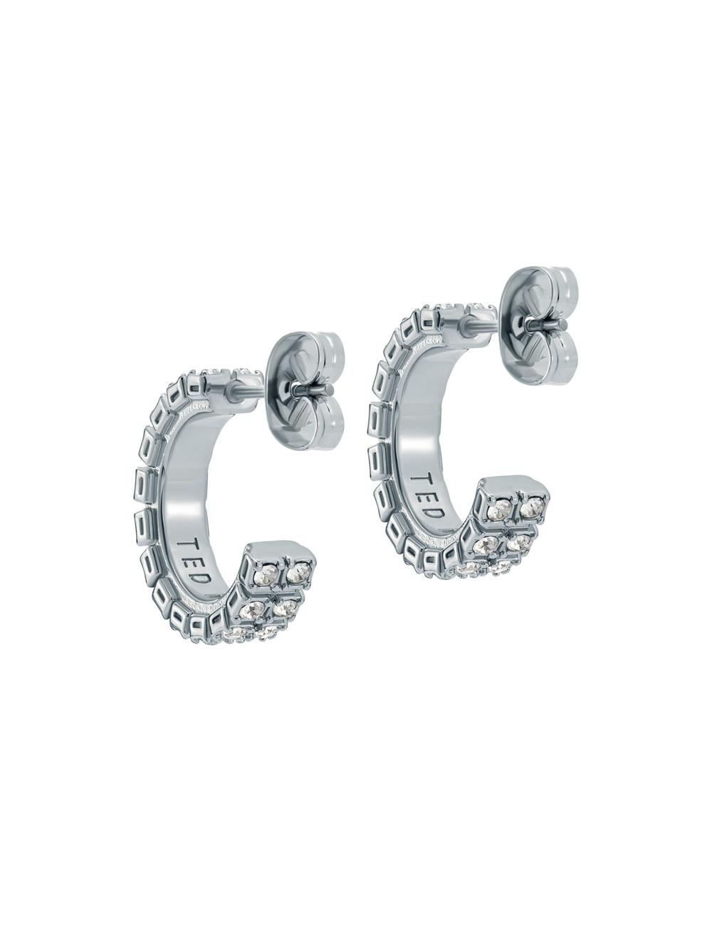 Silver Ted Baker MELLRIE - Double Row Crystal Hoop Women Earrings | SG  9541-VWPNS