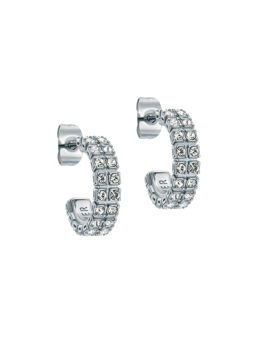 Silver Ted Baker MELLRIE - Double Row Crystal Hoop Women Earrings | SG  9541-VWPNS