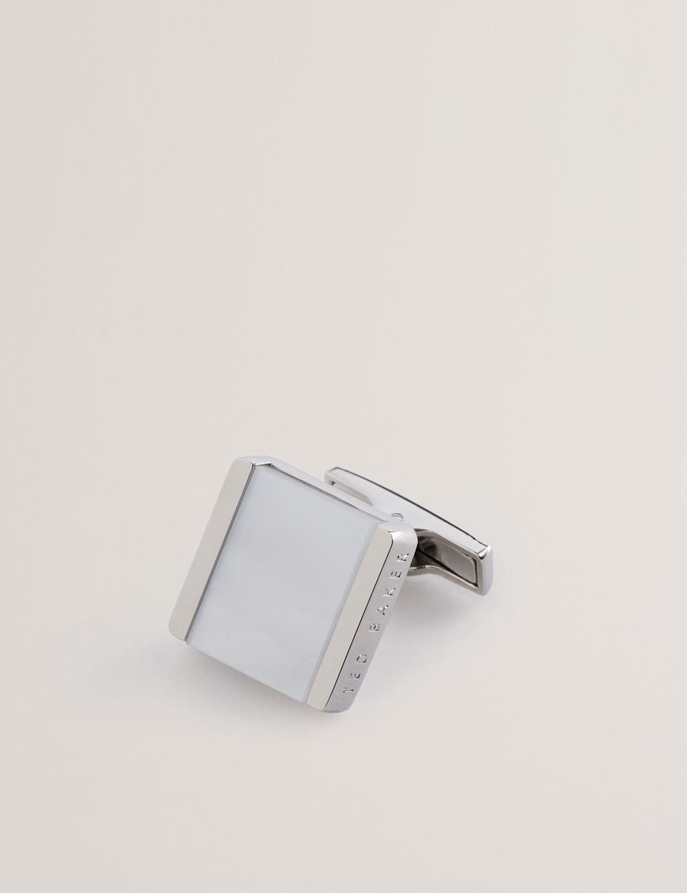 Silver Ted Baker PAYDEN - Pearlescent Stone Square Men Cufflinks | SG  3759-ZTPUI