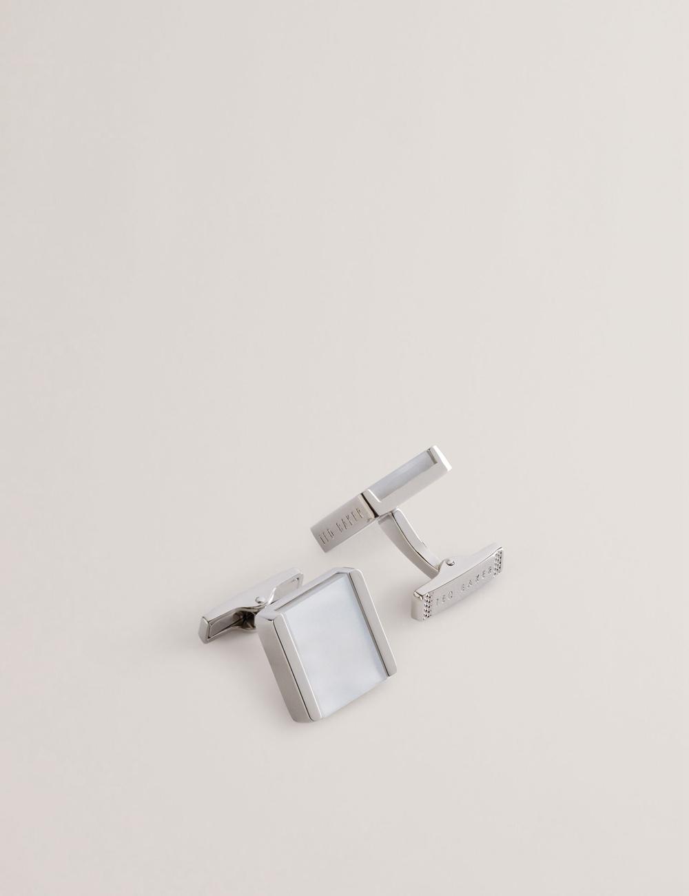 Silver Ted Baker PAYDEN - Pearlescent Stone Square Men Cufflinks | SG  3759-ZTPUI