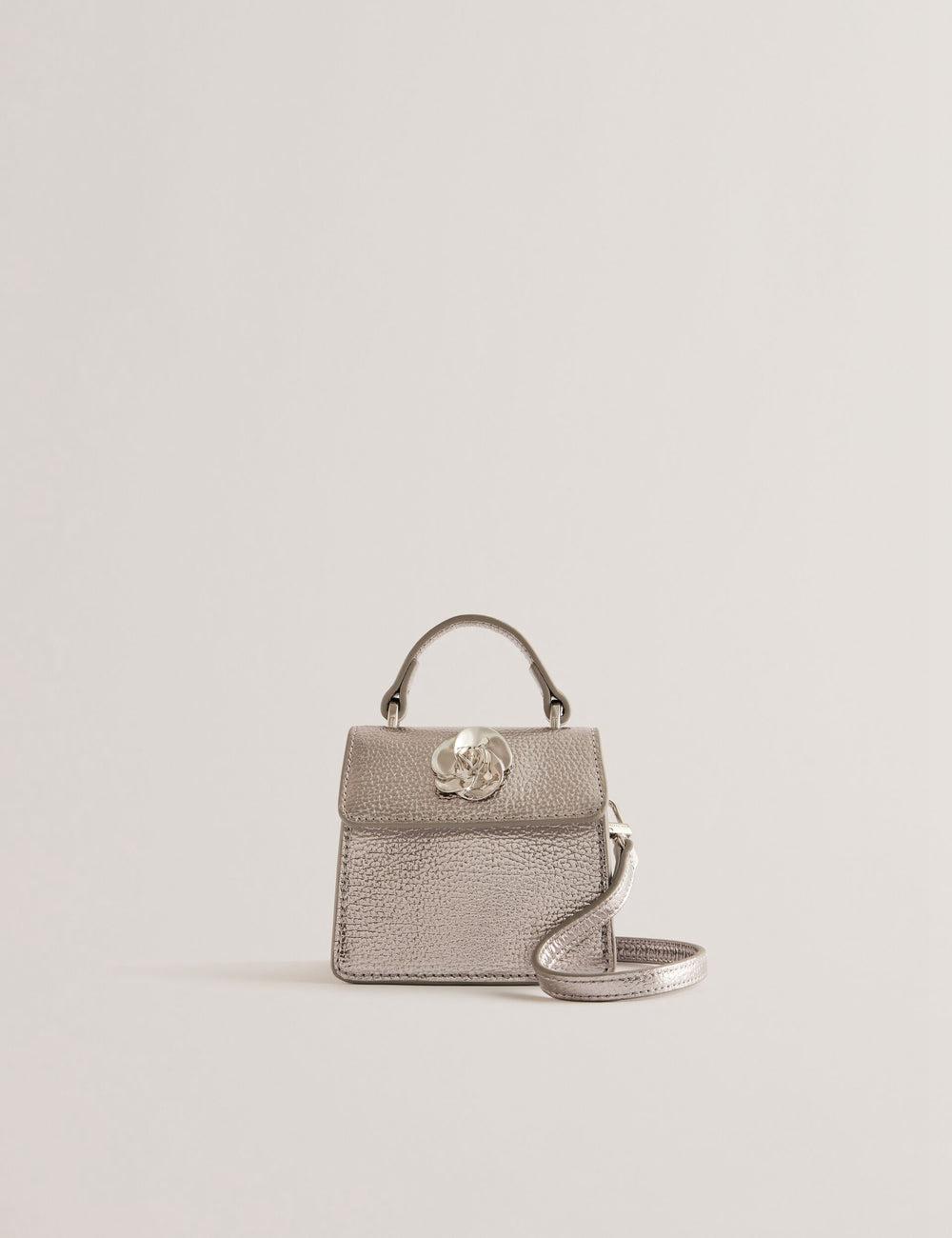 Silver Ted Baker ROSLIE - Metallic Leather Mini Top Handle Women Shoulder Bags | SG  5869-TNUPR