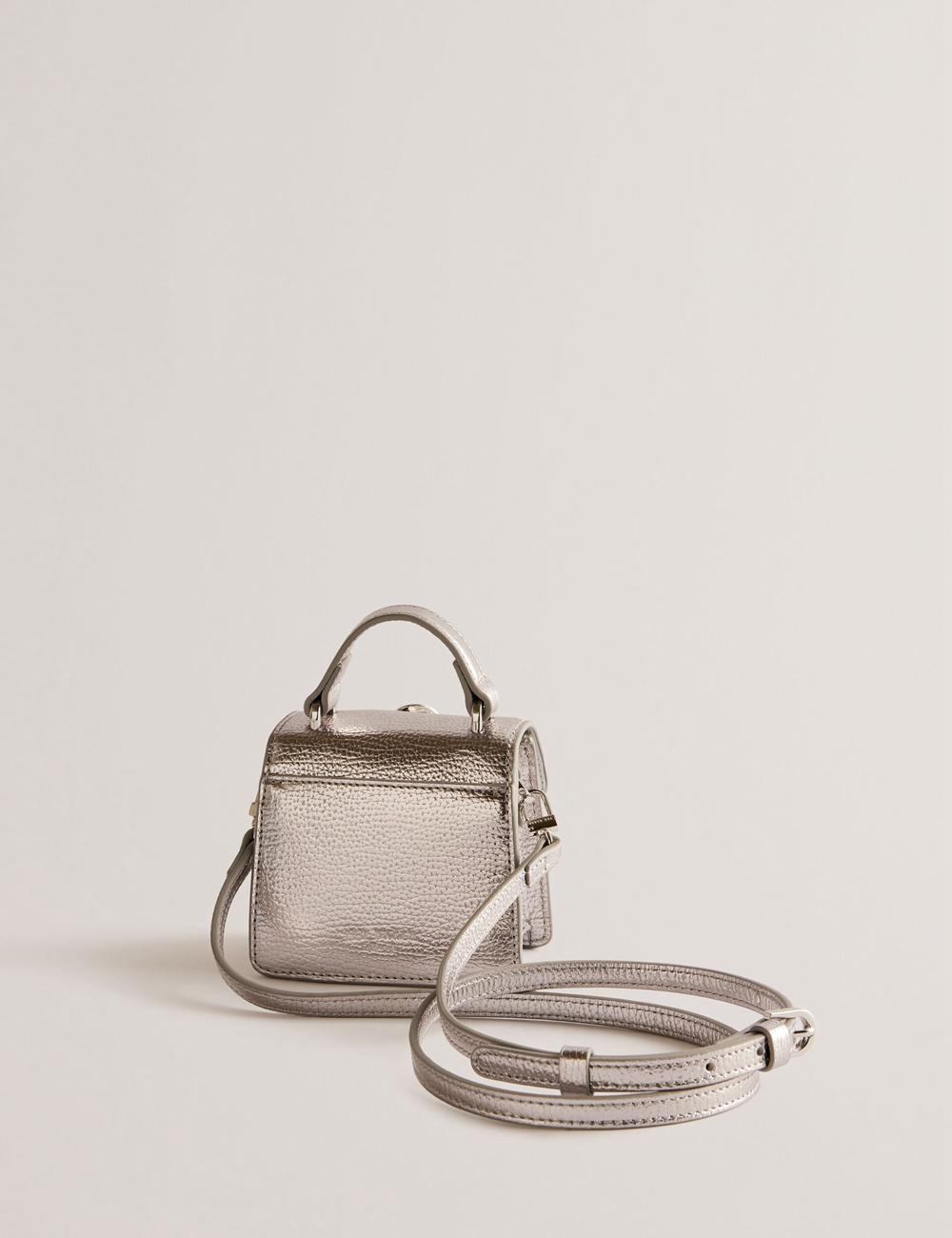 Silver Ted Baker ROSLIE - Metallic Leather Mini Top Handle Women Shoulder Bags | SG  5869-TNUPR