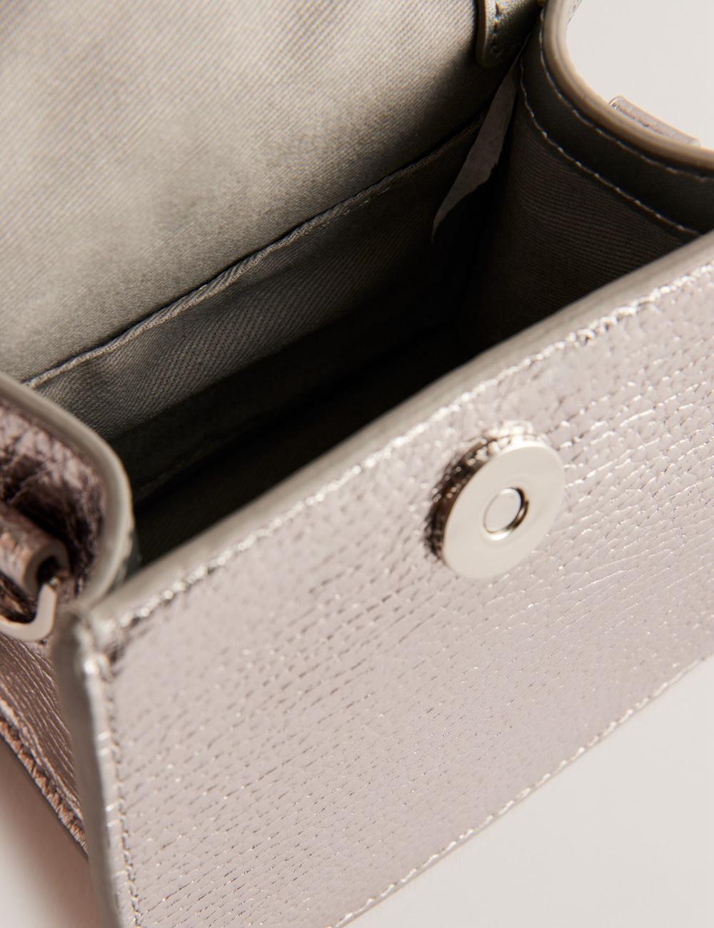 Silver Ted Baker ROSLIE - Metallic Leather Mini Top Handle Women Shoulder Bags | SG  5869-TNUPR