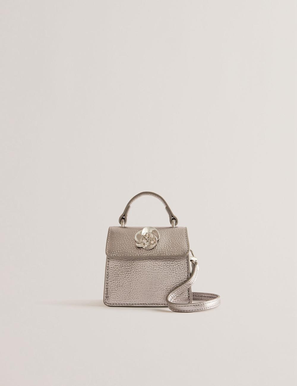 Silver Ted Baker ROSLIE - Metallic Leather Mini Top Handle Women Shoulder Bags | SG  5869-TNUPR