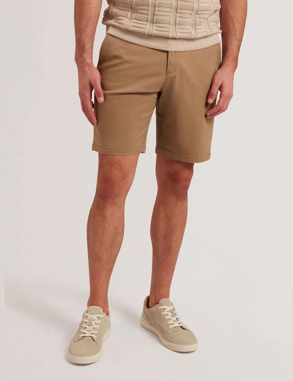 Tan Ted Baker BARNHAM - Regular Fit Cotton Blend Chino Men Shorts | SG  6785-XTFCU