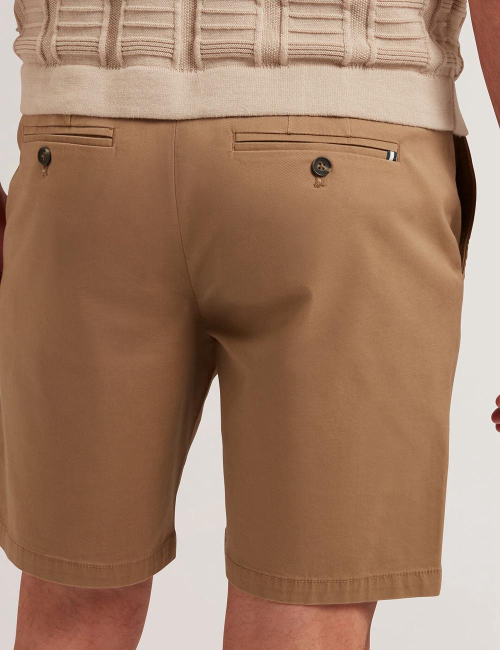 Tan Ted Baker BARNHAM - Regular Fit Cotton Blend Chino Men Shorts | SG  6785-XTFCU