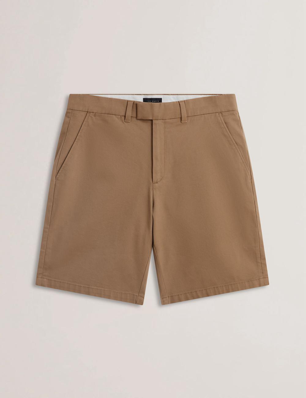 Tan Ted Baker BARNHAM - Regular Fit Cotton Blend Chino Men Shorts | SG  6785-XTFCU