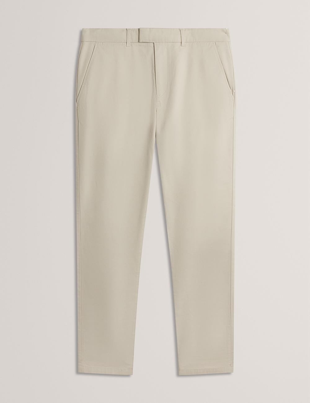 Tan Ted Baker BATFORD - Slim Fit Cotton Blend Chinos Men Trousers | SG  1437-KFCDO