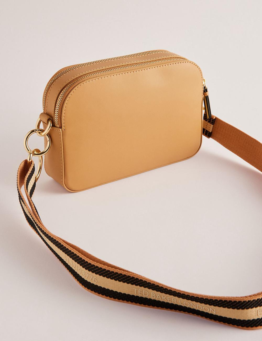 Taupe Ted Baker DARCELO - Leather Double Zip Crossbody Camera Women Camera Bag | SG  7613-VPWCY