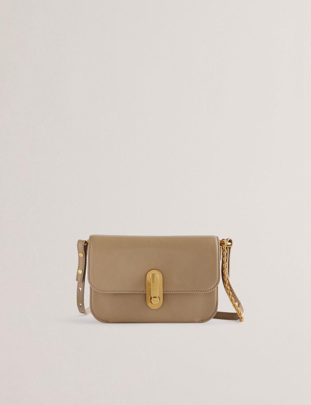 Taupe Ted Baker KKAYSA - Leather Twist Lock Small Women Crossbody Bags | SG  8134-LNJSF