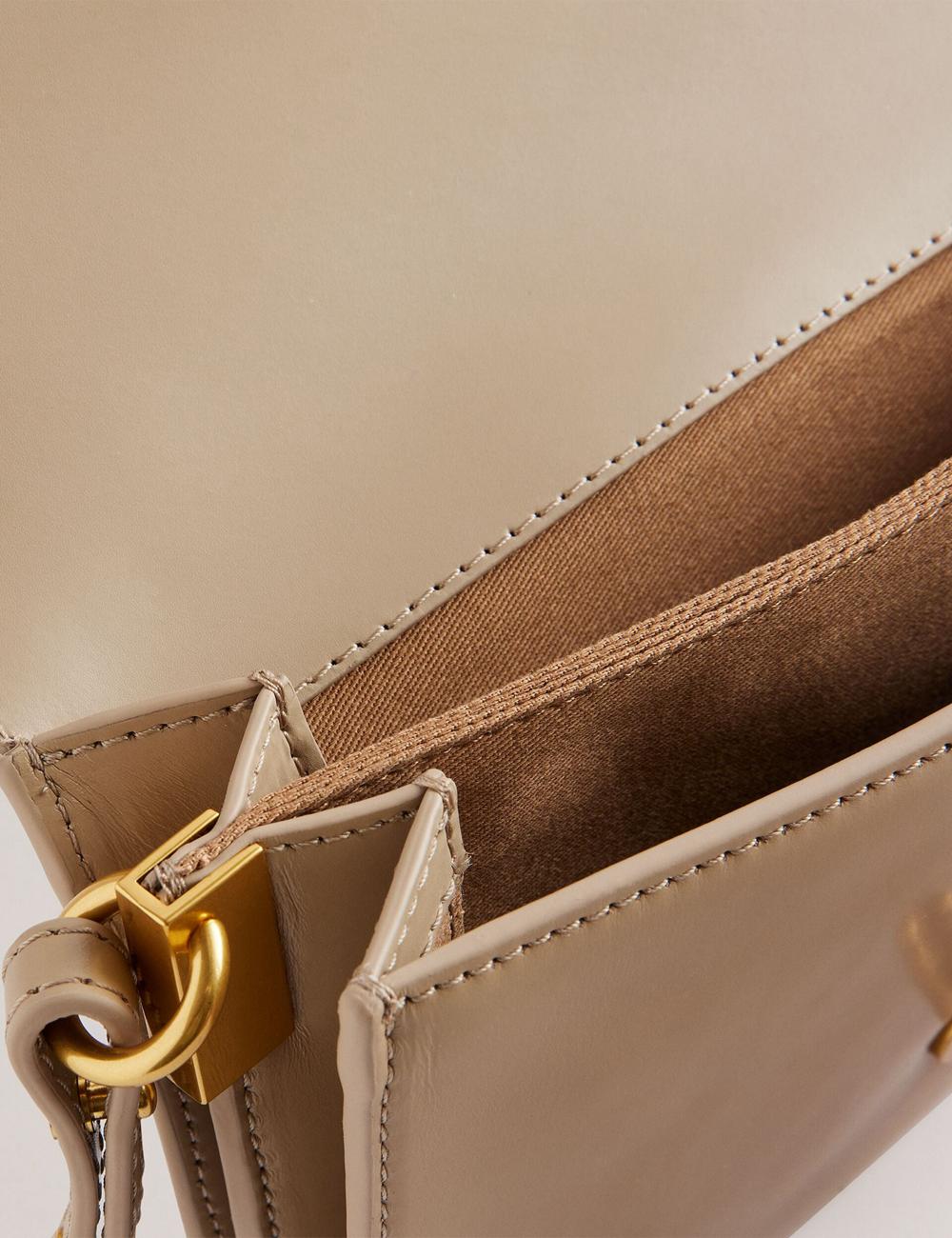 Taupe Ted Baker KKAYSA - Leather Twist Lock Small Women Crossbody Bags | SG  8134-LNJSF