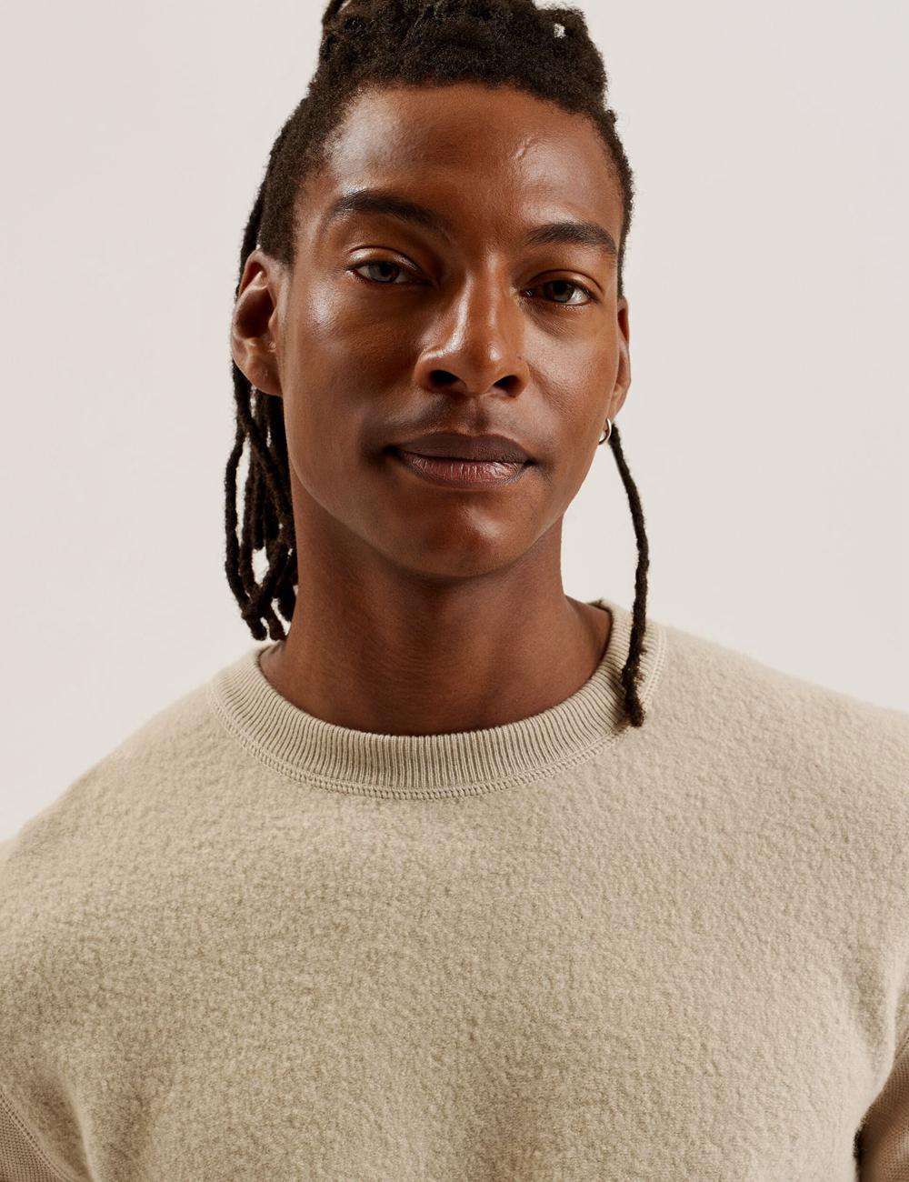 Taupe Ted Baker OLMSTE - Boucle Wool Blend Crew Neck Men Jumpers | SG  2547-RTFNW