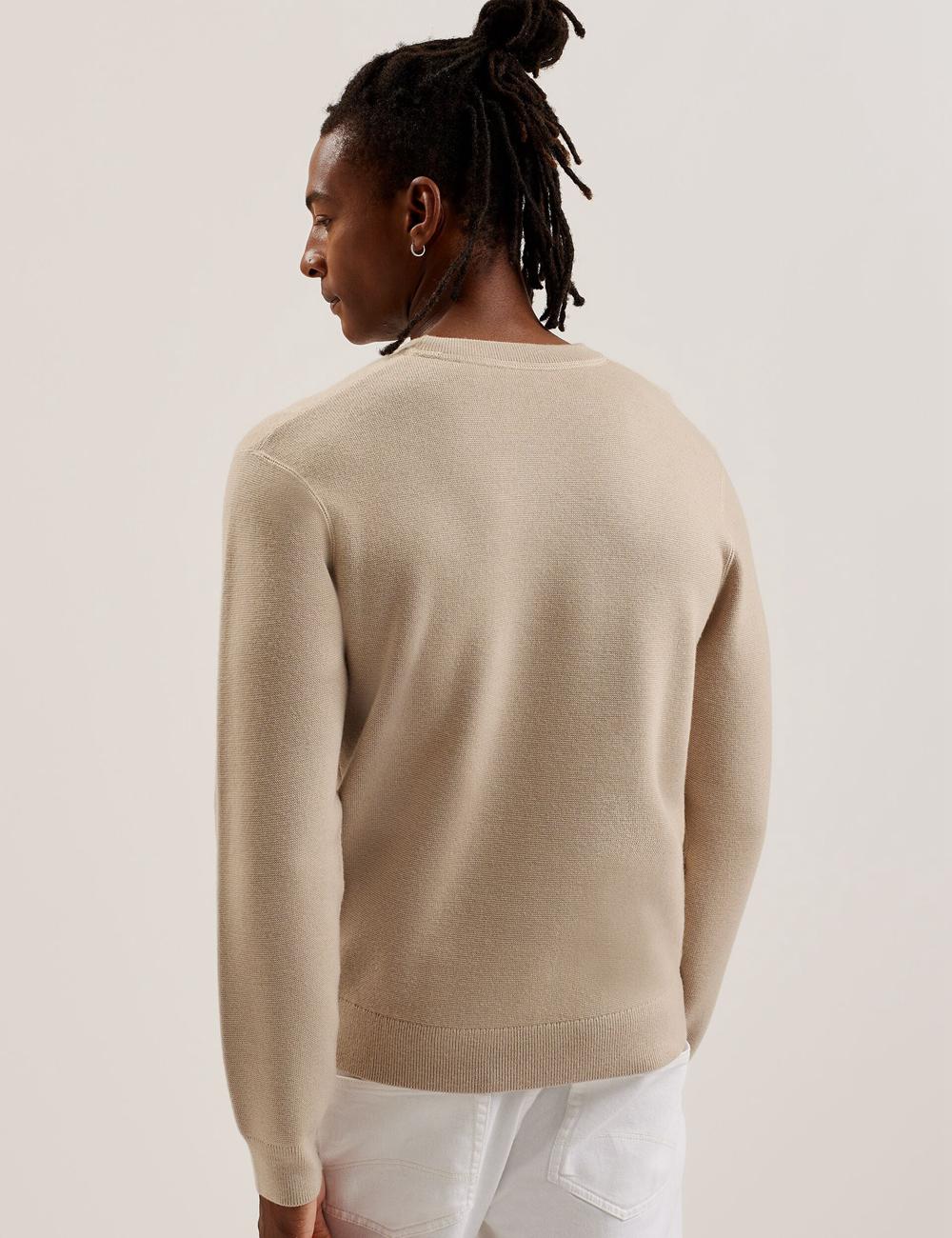 Taupe Ted Baker OLMSTE - Boucle Wool Blend Crew Neck Men Jumpers | SG  2547-RTFNW