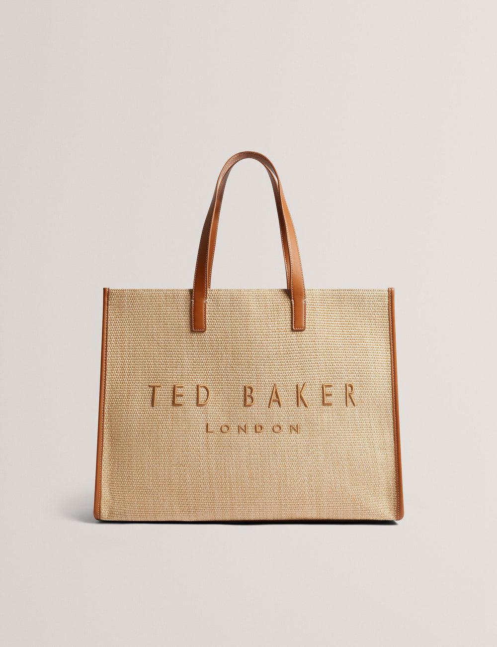 Taupe Ted Baker PALLMER - Faux Raffia PU Trim Large Women Tote Bags | SG  4026-GYUAD