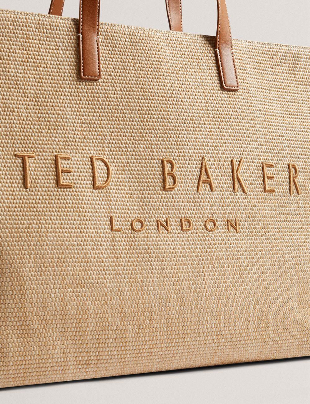 Taupe Ted Baker PALLMER - Faux Raffia PU Trim Large Women Tote Bags | SG  4026-GYUAD
