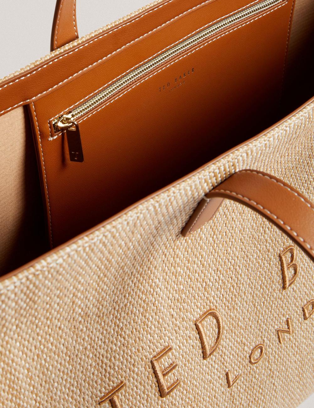 Taupe Ted Baker PALLMER - Faux Raffia PU Trim Large Women Tote Bags | SG  4026-GYUAD