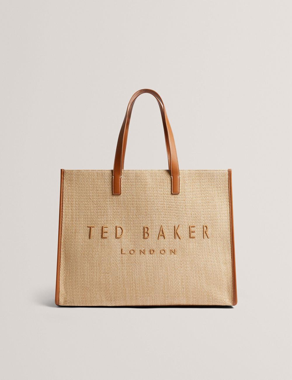 Taupe Ted Baker PALLMER - Faux Raffia PU Trim Large Women Tote Bags | SG  4026-GYUAD
