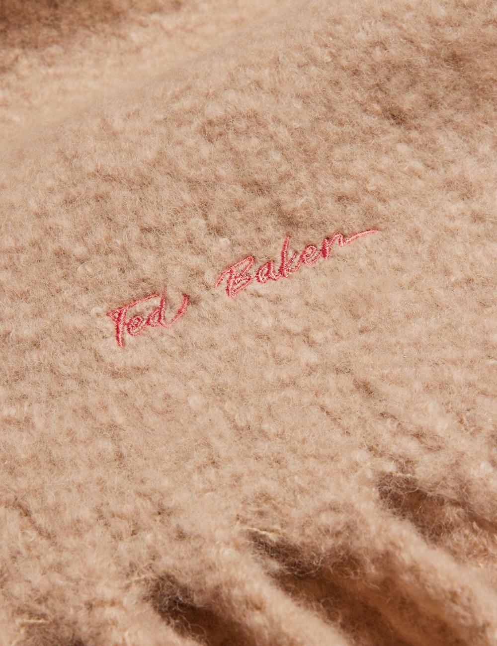 Taupe Ted Baker SHELMAS - Fluffy Wool Blend Blanket Knitted Women Scarves | SG  2513-EVWAT