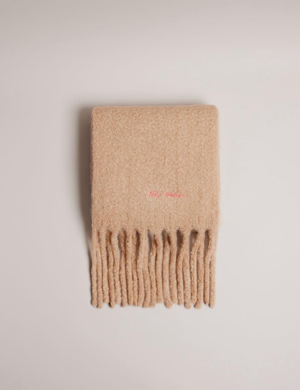 Taupe Ted Baker SHELMAS - Fluffy Wool Blend Blanket Knitted Women Scarves | SG  2513-EVWAT