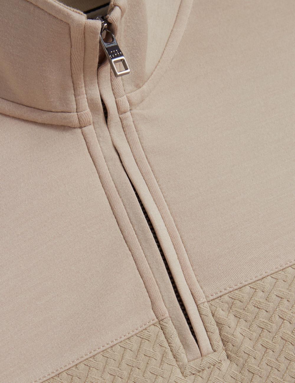 Taupe Ted Baker SIMONEA - Textured Panel Half-Zip Modal Men Sweatshirts | SG  5109-YFZHP