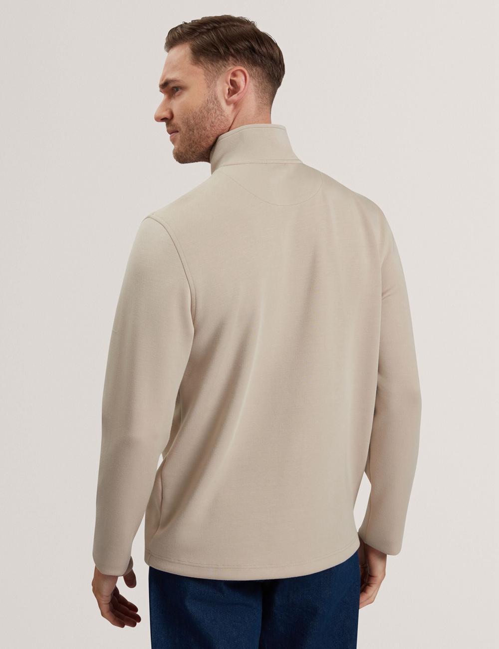 Taupe Ted Baker SIMONEA - Textured Panel Half-Zip Modal Men Sweatshirts | SG  5109-YFZHP