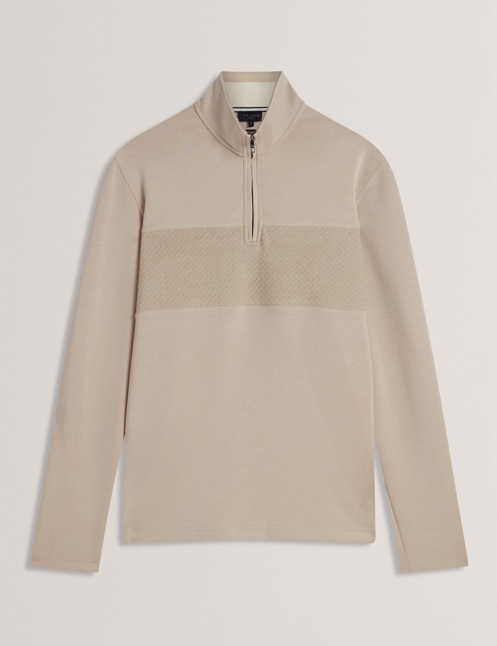 Taupe Ted Baker SIMONEA - Textured Panel Half-Zip Modal Men Sweatshirts | SG  5109-YFZHP