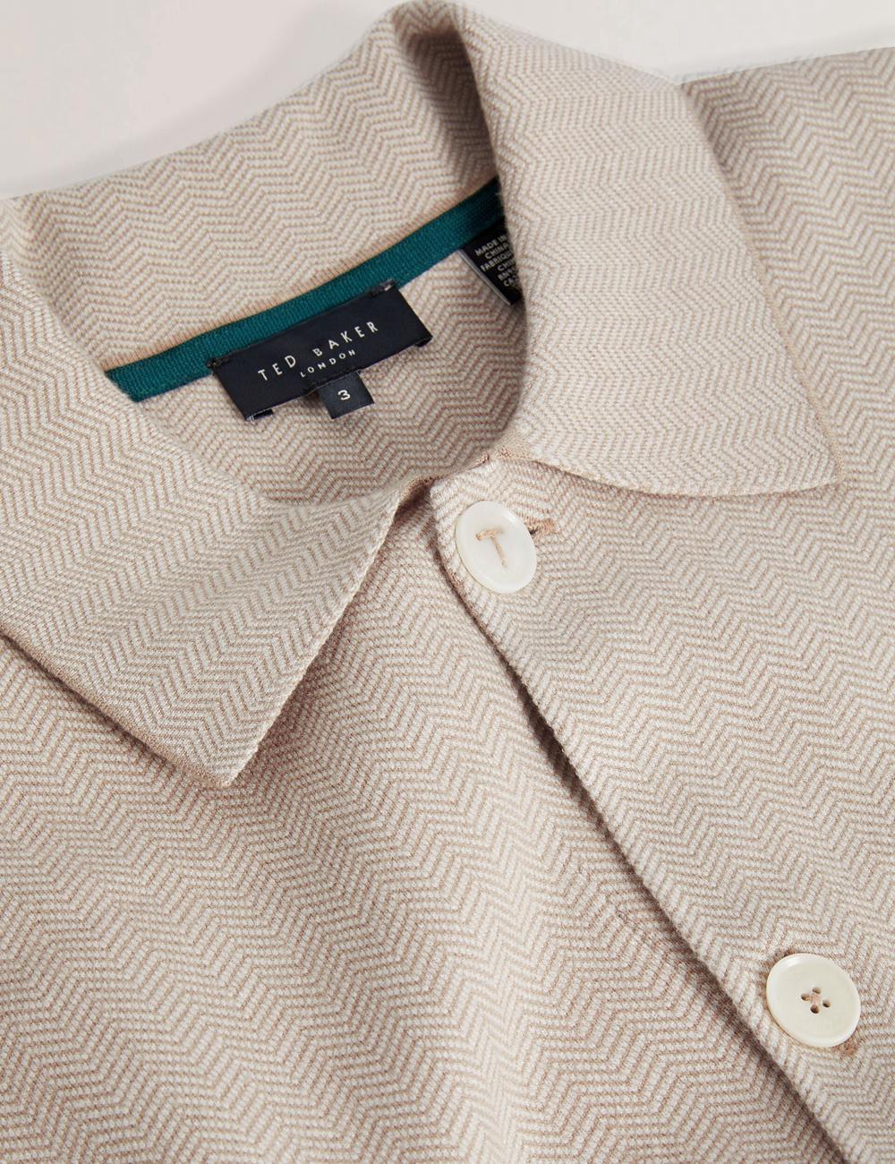 Taupe Ted Baker THIMON - Herringbone Knit Button-Up Men Jackets | SG  8019-EQFMK