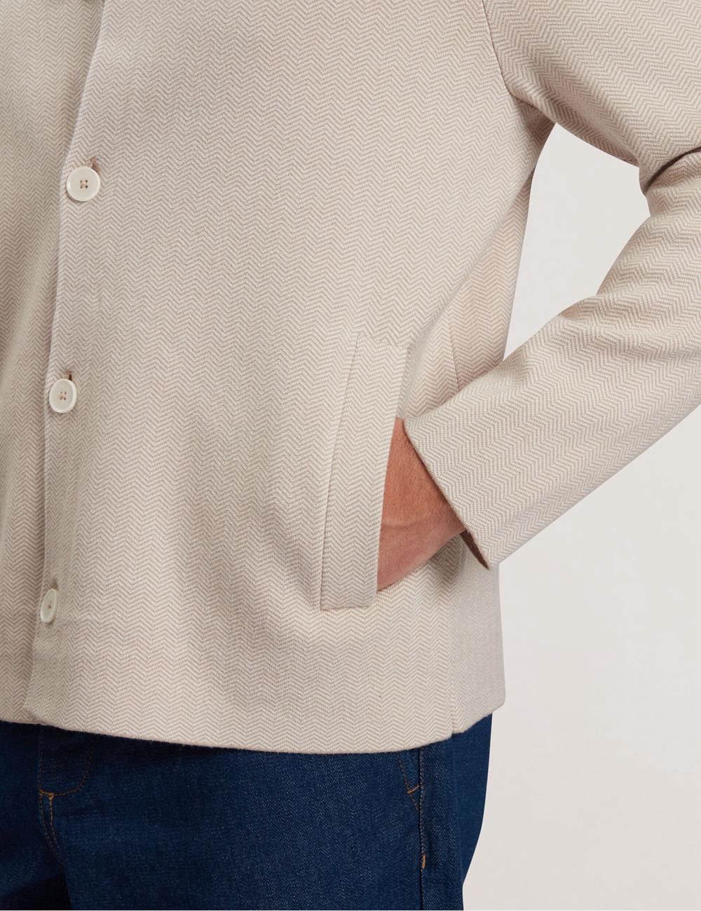 Taupe Ted Baker THIMON - Herringbone Knit Button-Up Men Jackets | SG  8019-EQFMK
