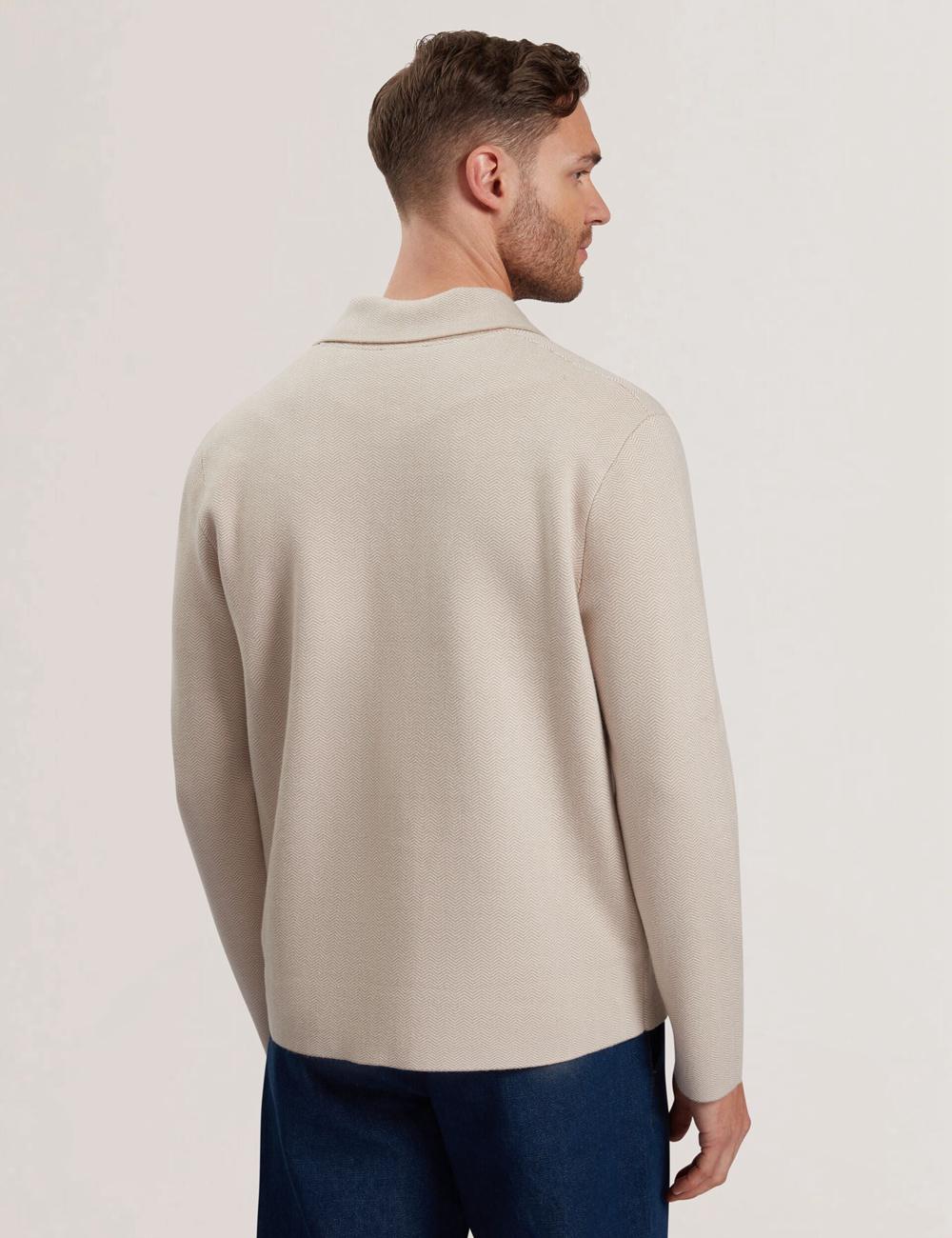 Taupe Ted Baker THIMON - Herringbone Knit Button-Up Men Jackets | SG  8019-EQFMK