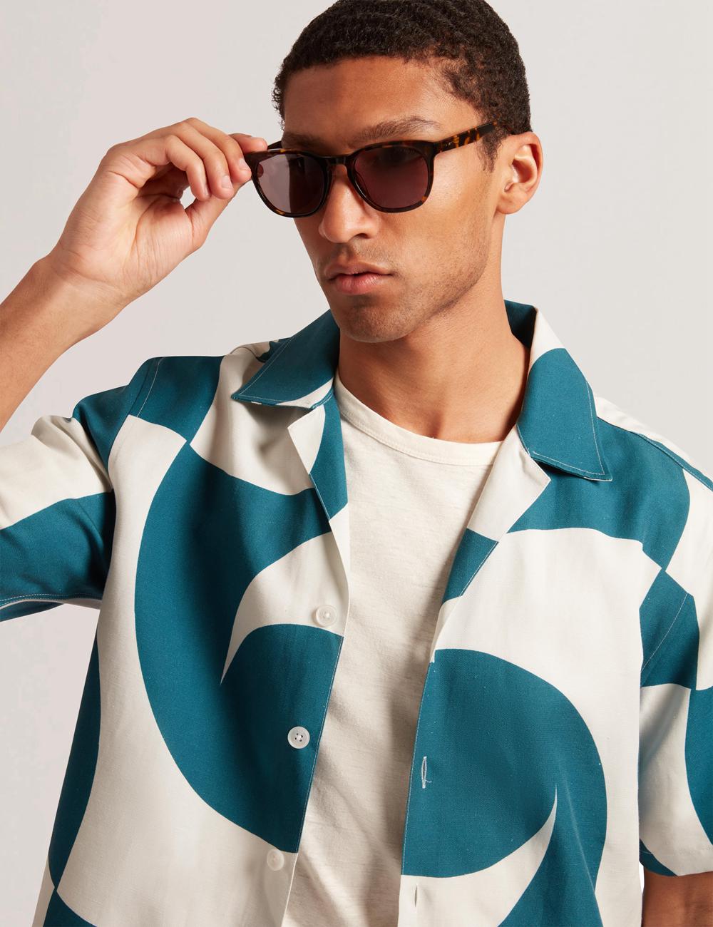 Turquoise Ted Baker ROLDAN - Short Sleeve Oversized Swirl Print Men Casual Shirts | SG  0319-KYCJQ