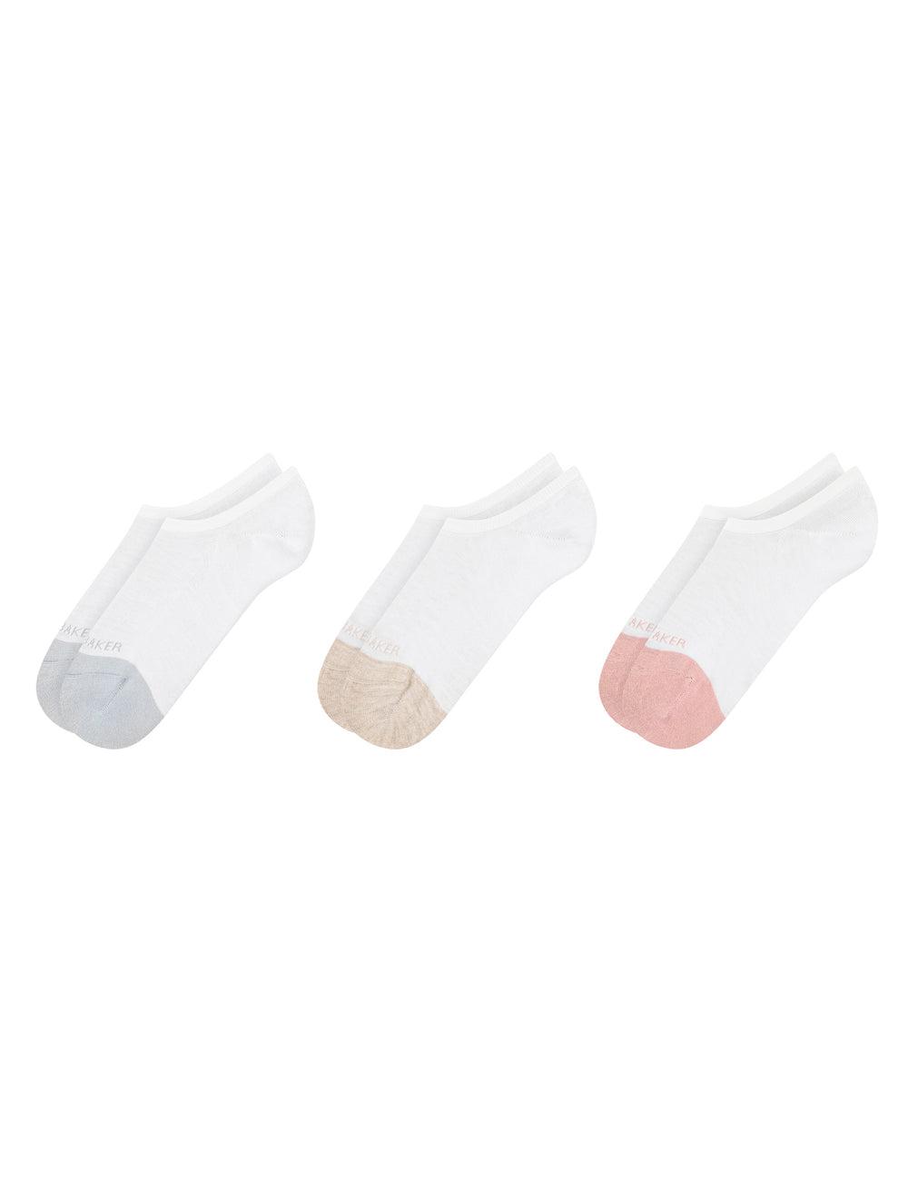 White Ted Baker 3 Pack Contrast Toe Liner Trainer Women Socks | SG  6340-DPJXI