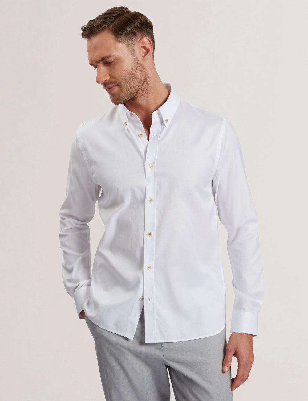 White Ted Baker ALLARDO - Regular Fit Cotton Oxford Men Casual Shirts | SG  1650-XBZYN