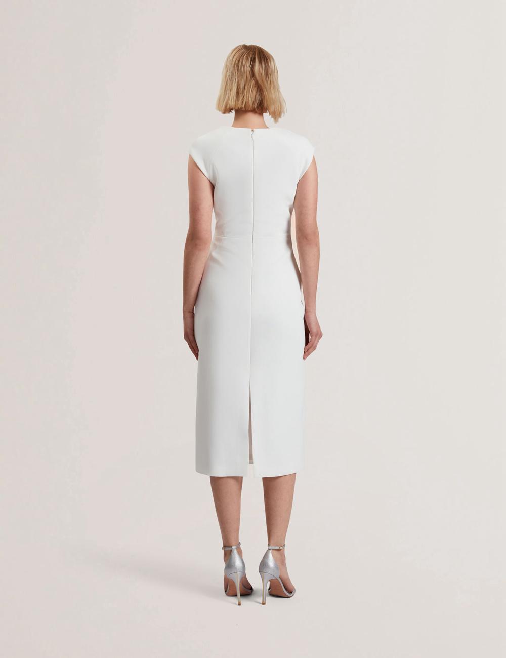 White Ted Baker BAYREE - Folded Neckline Pencil Women Midi Dresses | SG  5362-MJIWZ
