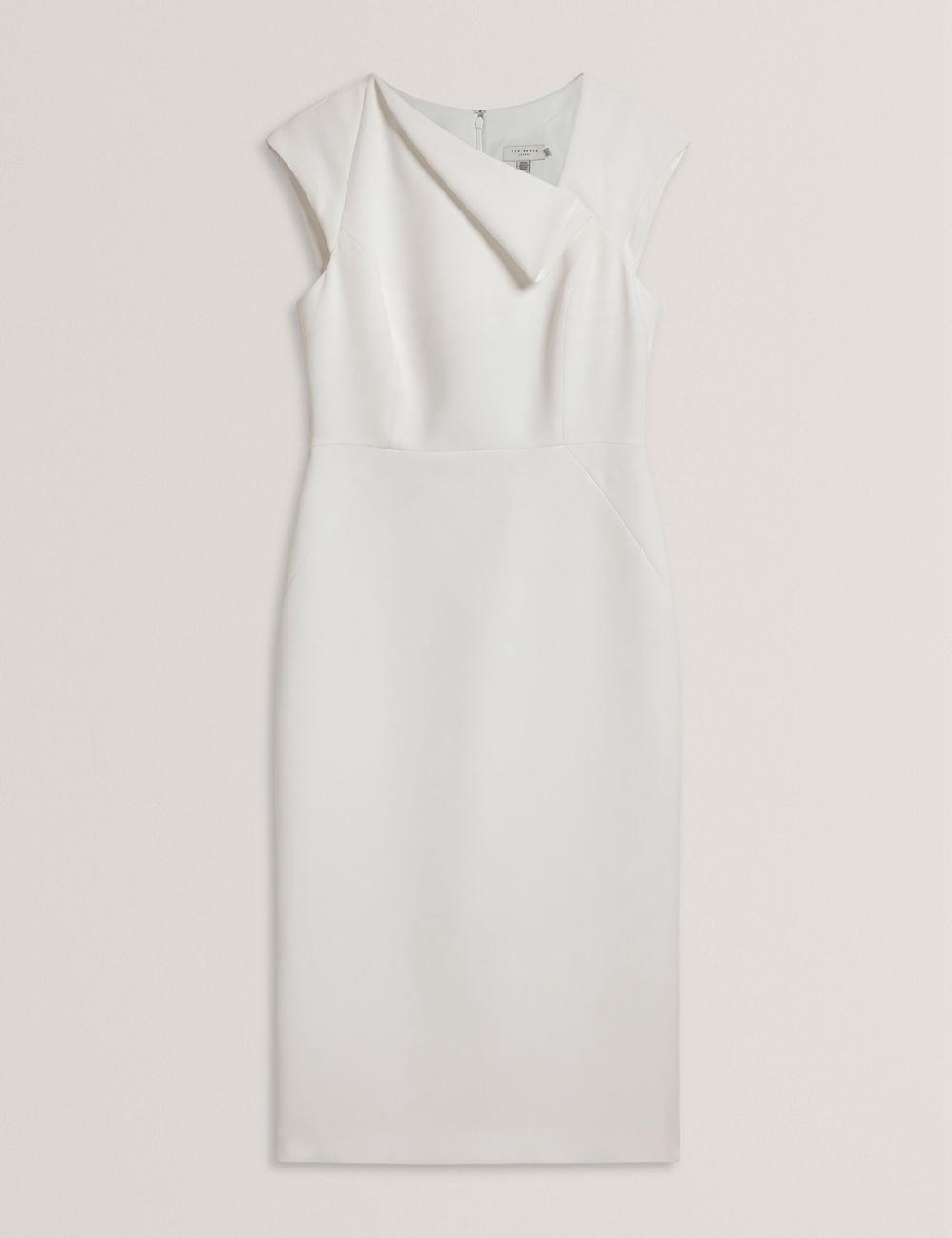 White Ted Baker BAYREE - Folded Neckline Pencil Women Midi Dresses | SG  5362-MJIWZ