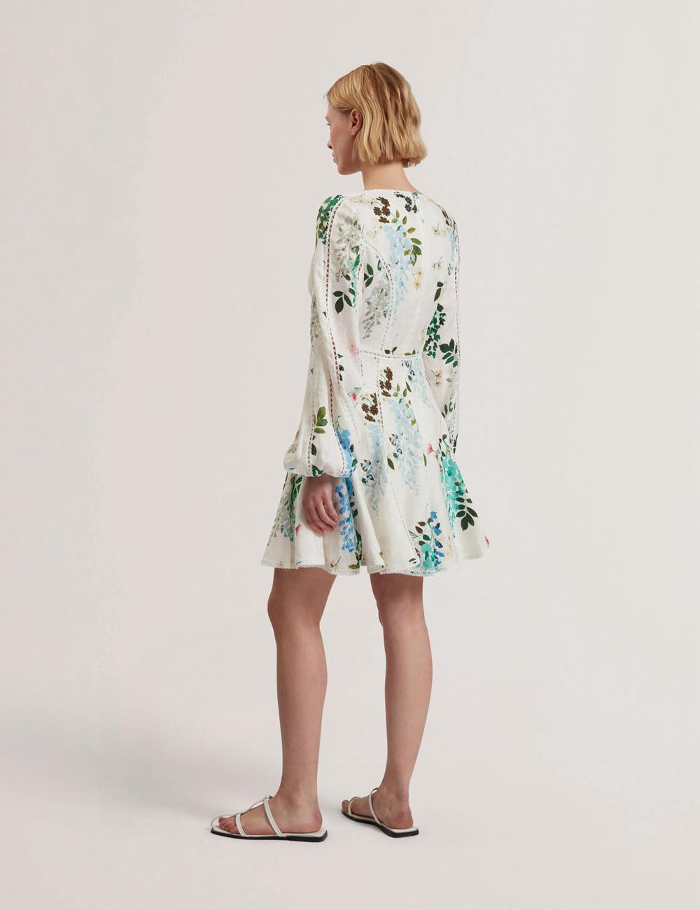 White Ted Baker BELVIDA - Floral Crochet Trim Linen Women Mini Dresses | SG  8194-LABNU