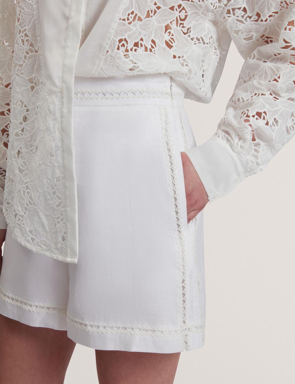 White Ted Baker BUCCIA - Crochet Trim High Waisted Linen Women Shorts | SG  5864-ZTEVD
