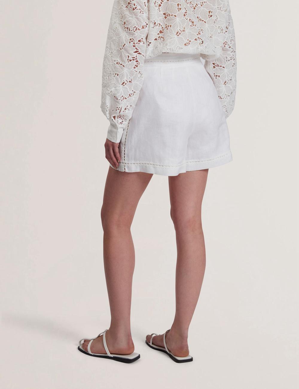 White Ted Baker BUCCIA - Crochet Trim High Waisted Linen Women Shorts | SG  5864-ZTEVD