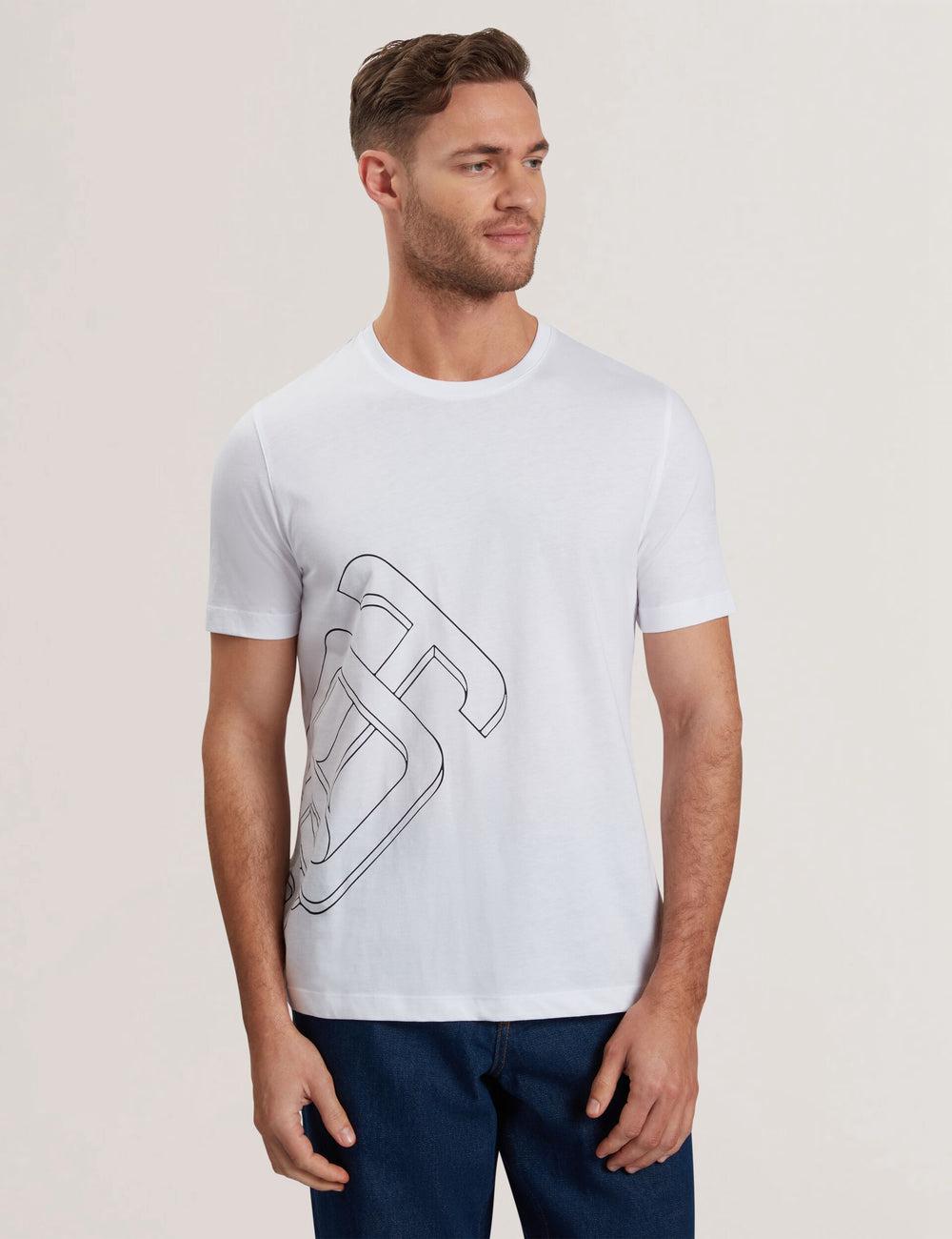 White Ted Baker CRAIGEY - Logo Graphic Crew Neck Cotton Men T-Shirts | SG  7830-XLFJE