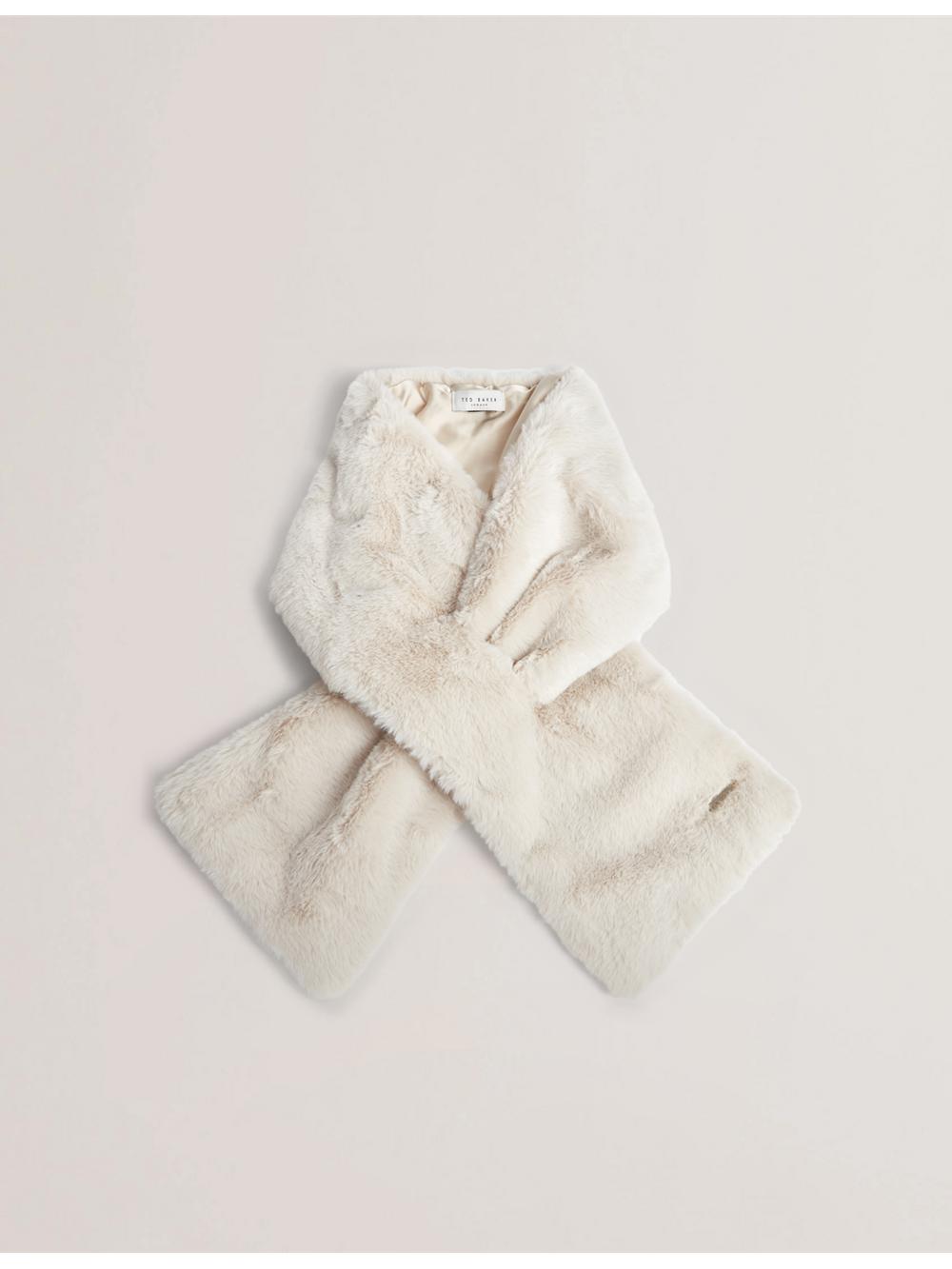 White Ted Baker EMAAAAS - Faux Fur Loop-Through Stole Women Scarves | SG  9164-CAPNZ