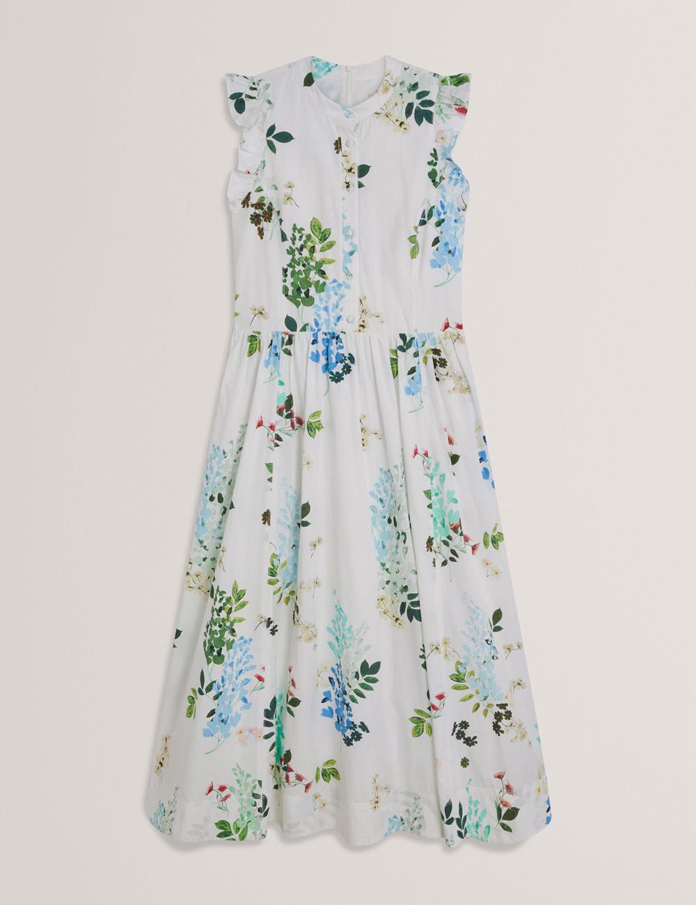 White Ted Baker GIOLIA - Sleeveless Floral Cotton A-Line Women Midi Dresses | SG  7810-AEXLN