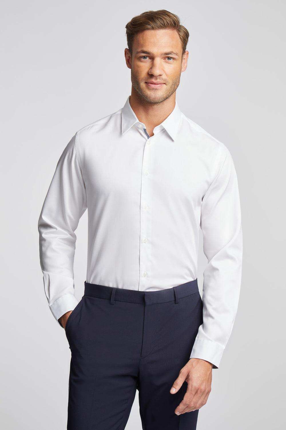 White Ted Baker HOLMES - Slim Fit Plain Cotton Men Formal Shirts | SG  6305-FCGRZ